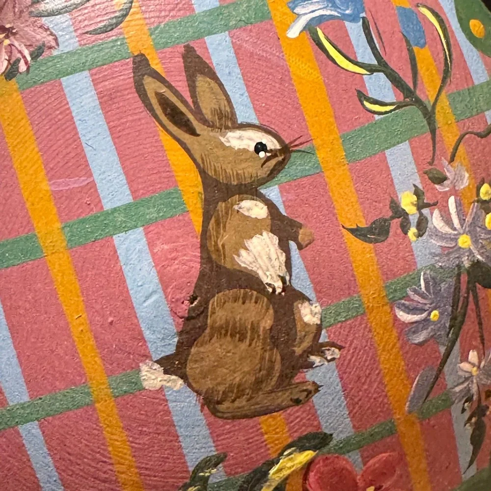 The Home Collection 1997 Wooden Trinket Box Bunny Floral Round‎ Cottage-Core